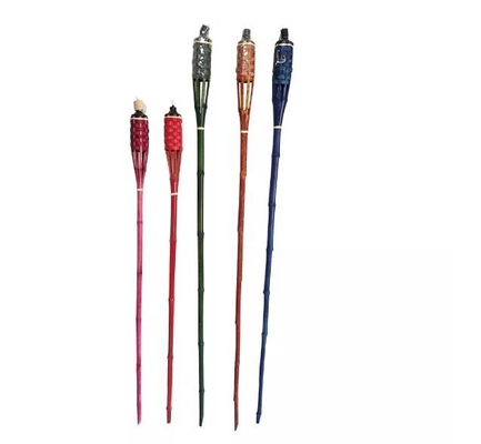 Tochas de bambu de 150 cm para decoração ao ar livre com tampas latas de óleo de metal